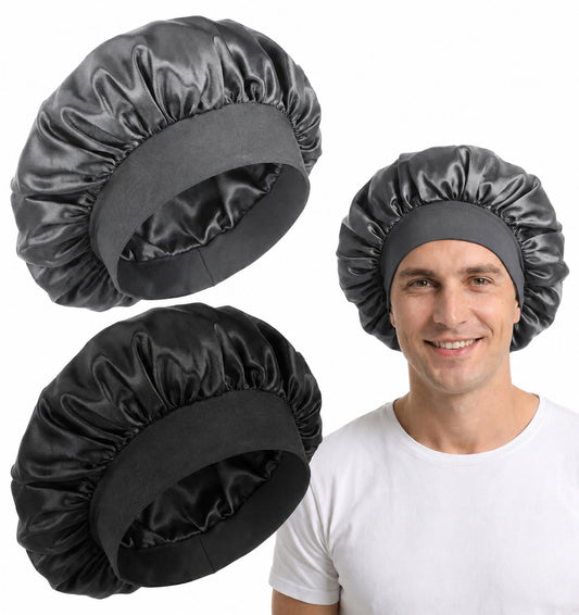 2 Pcs Silk Bonnet Men, Bonnet for Men with Wide Band for Comfortable