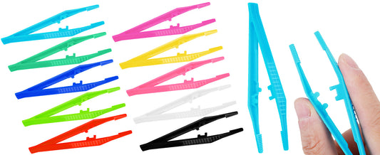 Plastic Tweezers, 10Pcs+10Colors Plastic Tweezers for Kids for DIY Craft Jewelry Making Family School Beading, for Adults and Kids