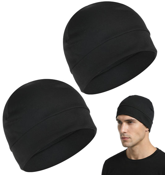Thrymme 2PCS Cooling Skull Caps for Men, Skull Cap for Men Women, Breathable Sweat Wicking for Cycling Motorcycle Running Summer (Black)