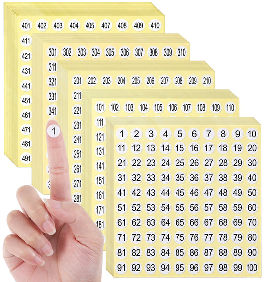 7500 Pcs Numbered Stickers, 15 Sets of 1-500 Small Round Labels