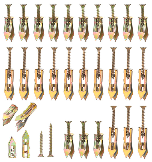 52Pcs Self Drilling Anchor Screws, Heavy Duty Drywall Anchors & Screws, No Drill Required Expansion Dry Wall Anchor Screw Plasterboard Fixings Perfect for TV Shelves & Cabinets, Rust-Proof Durable