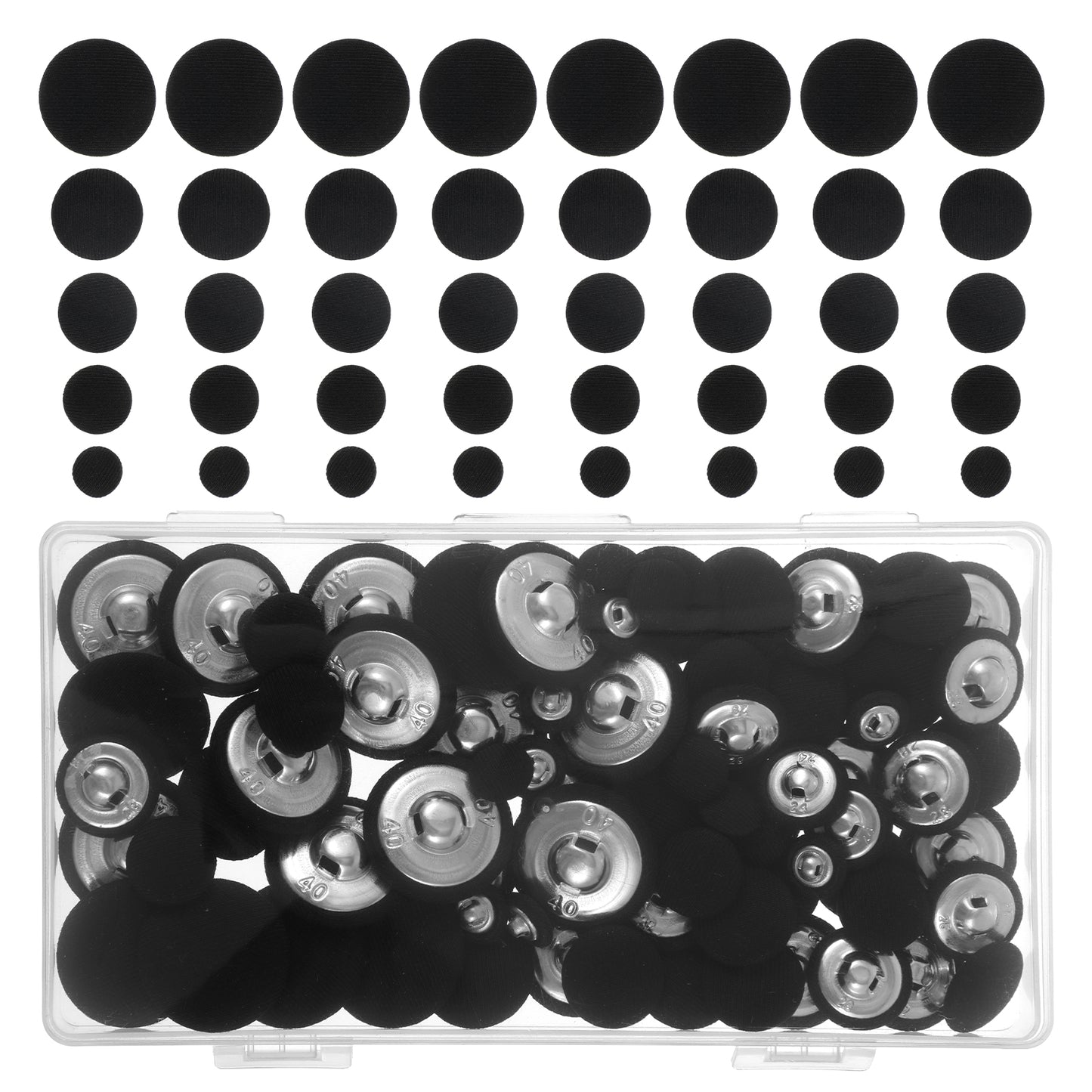 Guduling 90 Pcs Black Fabric Covered Buttons,Tuxedo Suit Button,5 Sizes of Black Buttons(11.5mm, 15mm, 18mm,20mm,25mm) with Shank Holes for Dresses, Blouses, Suits & DIY Craft