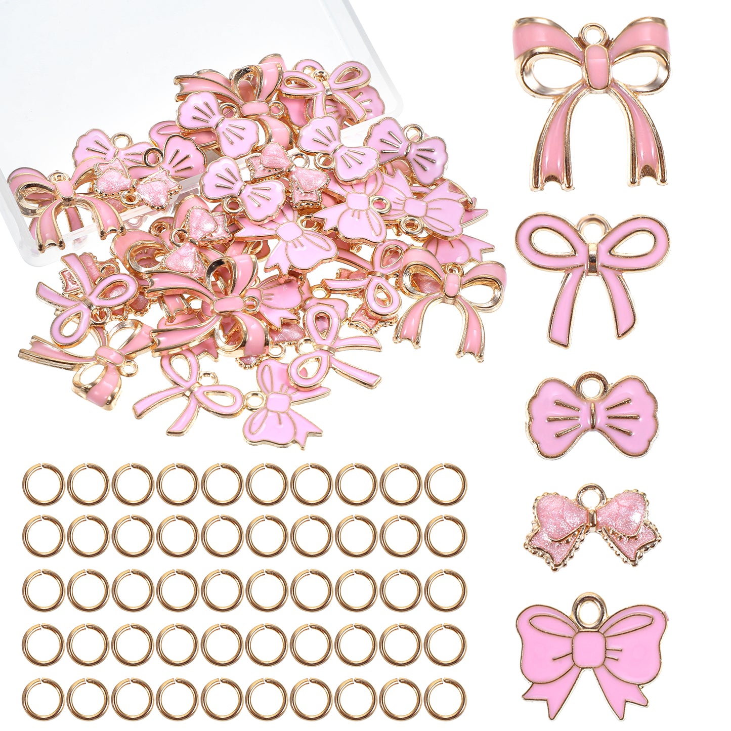 guduling 50pcs Pink Bow Charms for Jewelry Making,Cute Bowknot Charm for Women Girl,Enamel Bow Charms for Bracelets,Necklace,Earrings DIY Craft Supplie