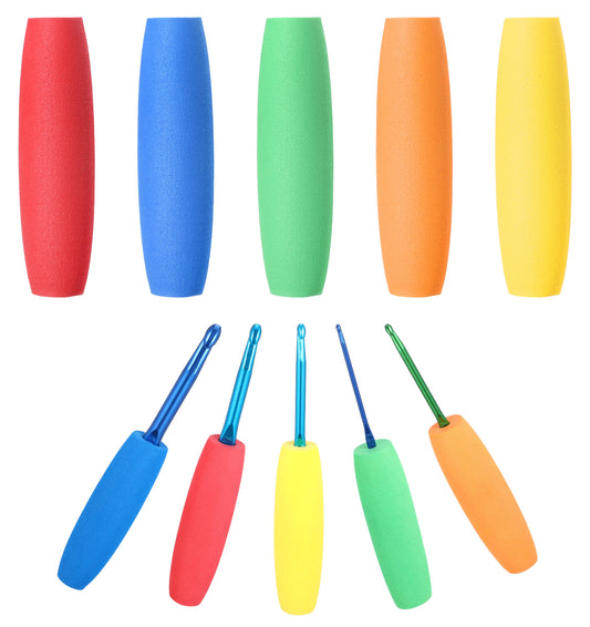Crochet Hook Grips, 5 Pcs Ergonomic Soft Light EVA Crochet Hook Covers, Comfortable Removable Cushions for 2mm-10mm Hooks, Suitable for Arthritic Hands（Only Handle）