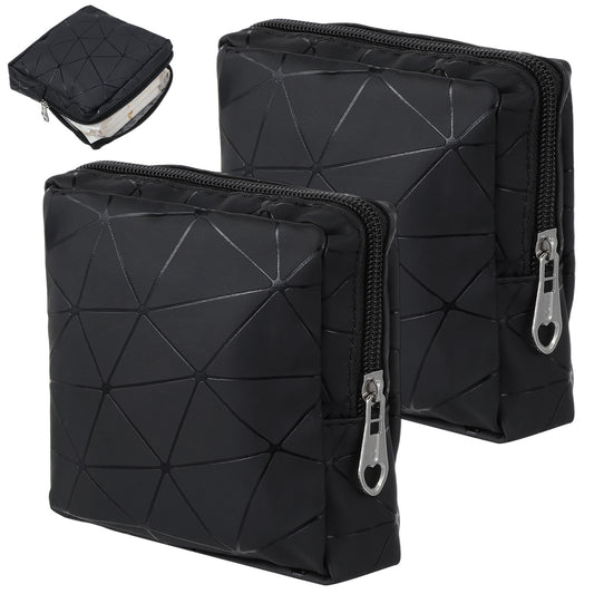 Guduling 2 Pcs Period Pouch,Black Period Bags for Teenage Girls,Portable Leather Waterproof Sanitary Towel Holder for Pads and Tampons with Zipper
