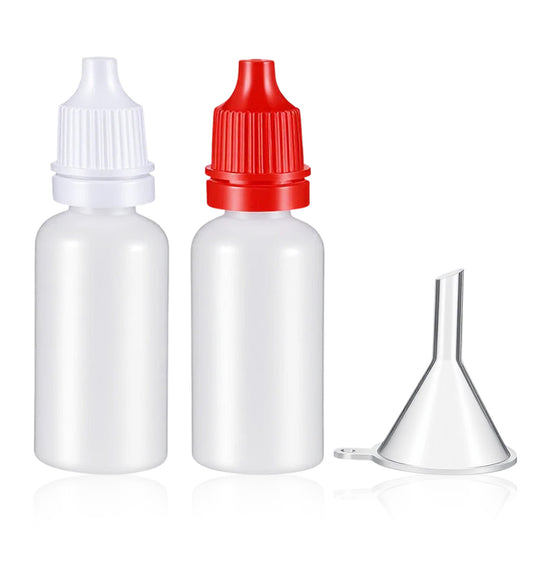 ValueBargain 2 Pcs 15ml Plastic Dropper Bottles, Refillable Leakproof 15ml Dropper Bottle with Funnel, White/Red (0.5oz)