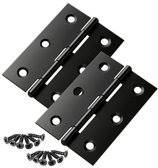 2Pcs Stainless Steel Door Hinges, 3 Inch (76x50mm) Black Butt Hinges with Screws, Heavy Duty Black Hinges for Internal External Doors, Windows, Cupboard, Gate
