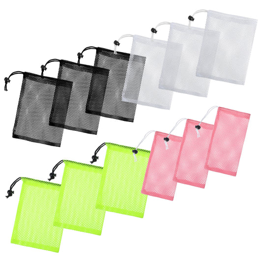 Elegaperma 12Pcs Net Bags, 4-Color Small Mesh Bags Drawstring Set, Breathable Small Net Bags for Travel Toiletries Toy Storage,Organization