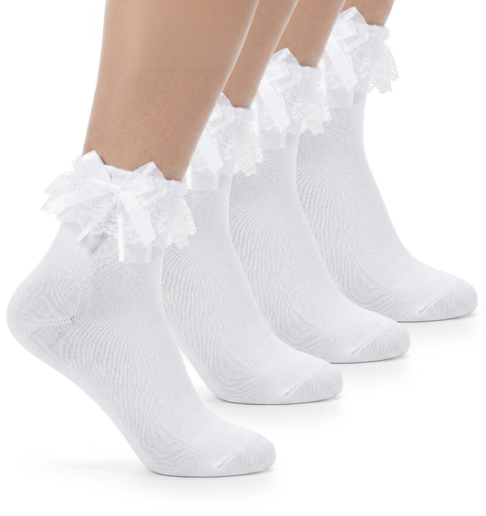 2 Pair White Frilly Socks, Lace White Frilly Socks Girls Cotton Breathable