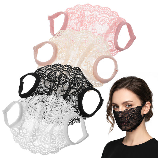 guduling 4 Pcs Lace Face Mask,Black Lace Mask,Single Mesh Hollow Laces Face Masks for Masquerade Balls, Costume Parties, Bridal Photoshoots & Fashion Statement Looks