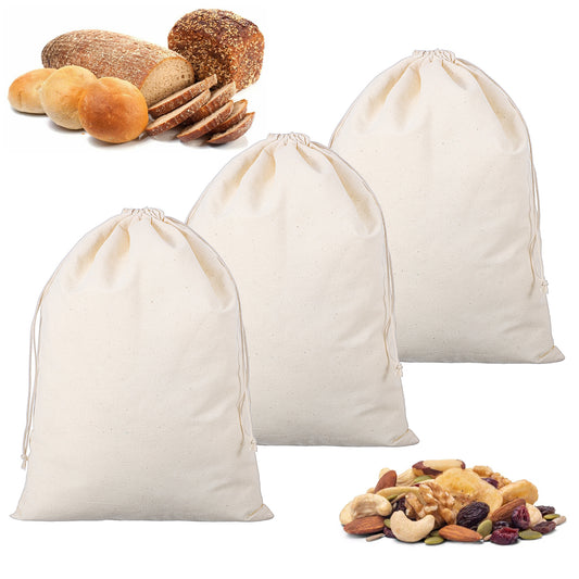guduling 3 Pcs Linen Bag for Bread, Reusable Cotton Bread Storage Bags,Cloth Breads Bags to Keep Baked Goods Fresh (Khaki, 30 x 40 CM)