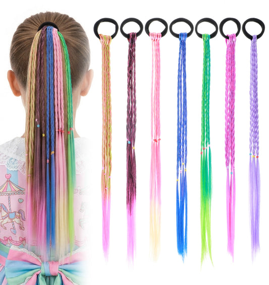 7 Pcs Braided Extensions Hair, Colorful Clip-in Hair Extensions, Hair Accessories for Party, Performance, Daily Dress Up & Holiday Costume
