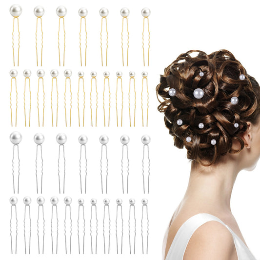 Guduling 36 Pcs Hair Pearls,Wedding Hair Pins,2 Color Pearl Hairs Pins for Rhinestone Hairs Accessories U Shape Barrette for Bride Bridesmaid Women(Gold and Silver)