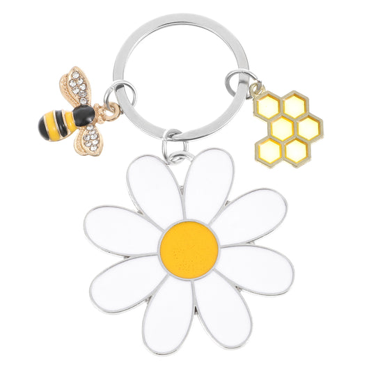 oruola 2pcs Bee Keychain,Cute Bee Daisy Keychain,Stainless Steel Flower Key Ring for Women,Gifts with Bee Charm for Women Flower Lovers Bag Purse Wallet Handbags Backpack Accessories