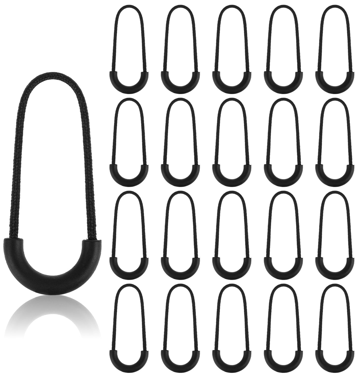 20 Pcs Zipper Pulls, Black U-Shaped Nylon Replacement Zipper Pulls for Backpacks, Luggage, Purses & Clothing Repair