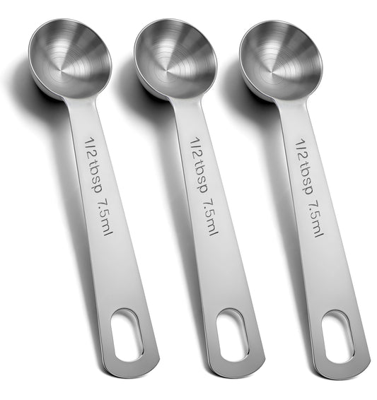 3PCS Teaspoon Measuring Spoons, 1/2 TSP Stainless Steel Metal Measuring Spoons, Short Design for Baking Cooking Coffee Spices Kitchen Tools (7.5ml)