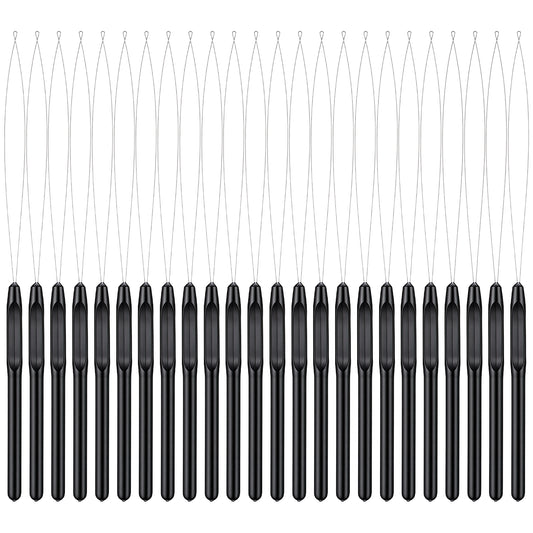 Elegaperma 24 Pcs Hair Extensions Loop Threader, Black Extension Loop Tool, Threader Wire Pulling Hook For Micro Links And Feather Extensions (8.27 X 0.24 In)