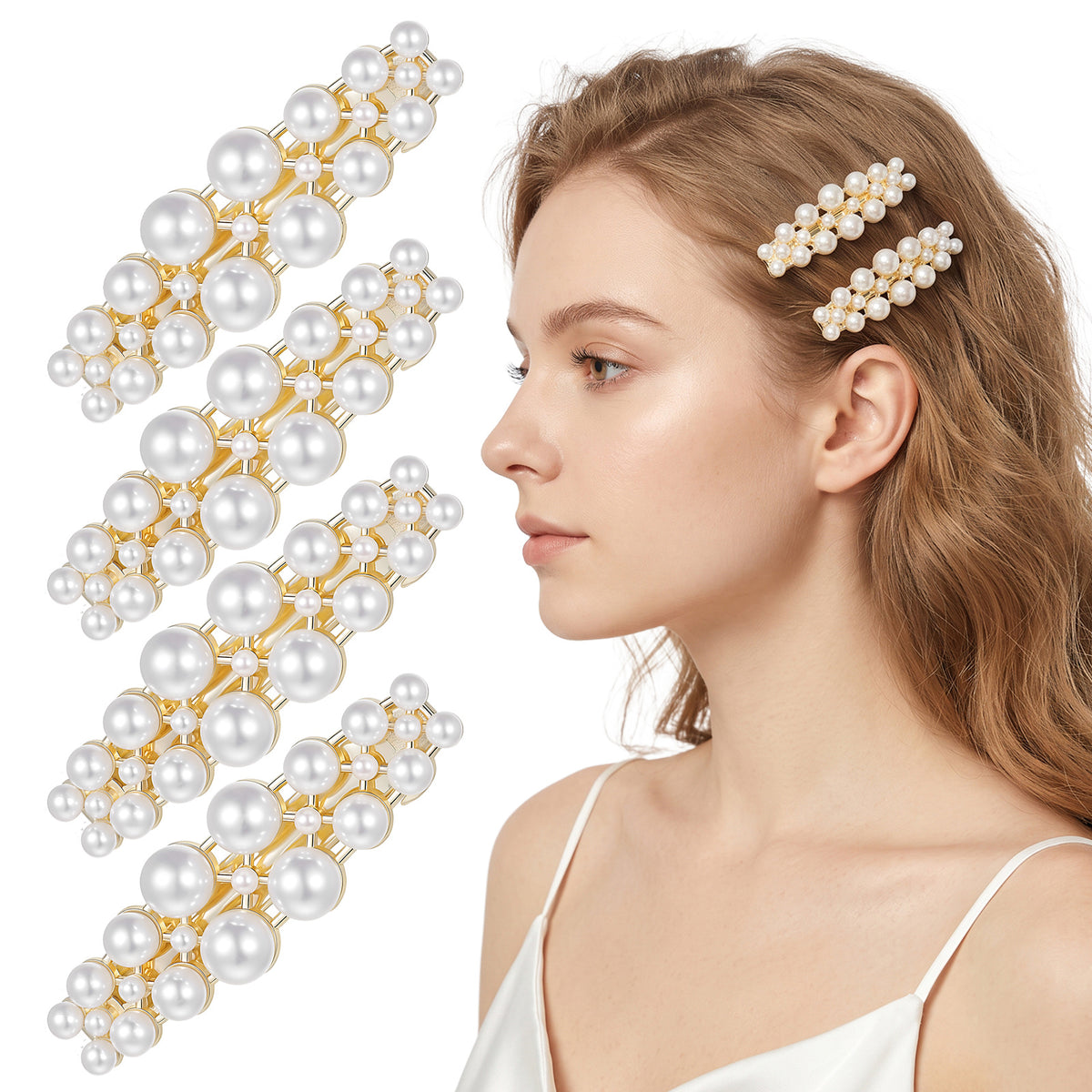 Classicseali 4 Pcs Pearl Hair Clips,Alloy Pearl Clips for Hair