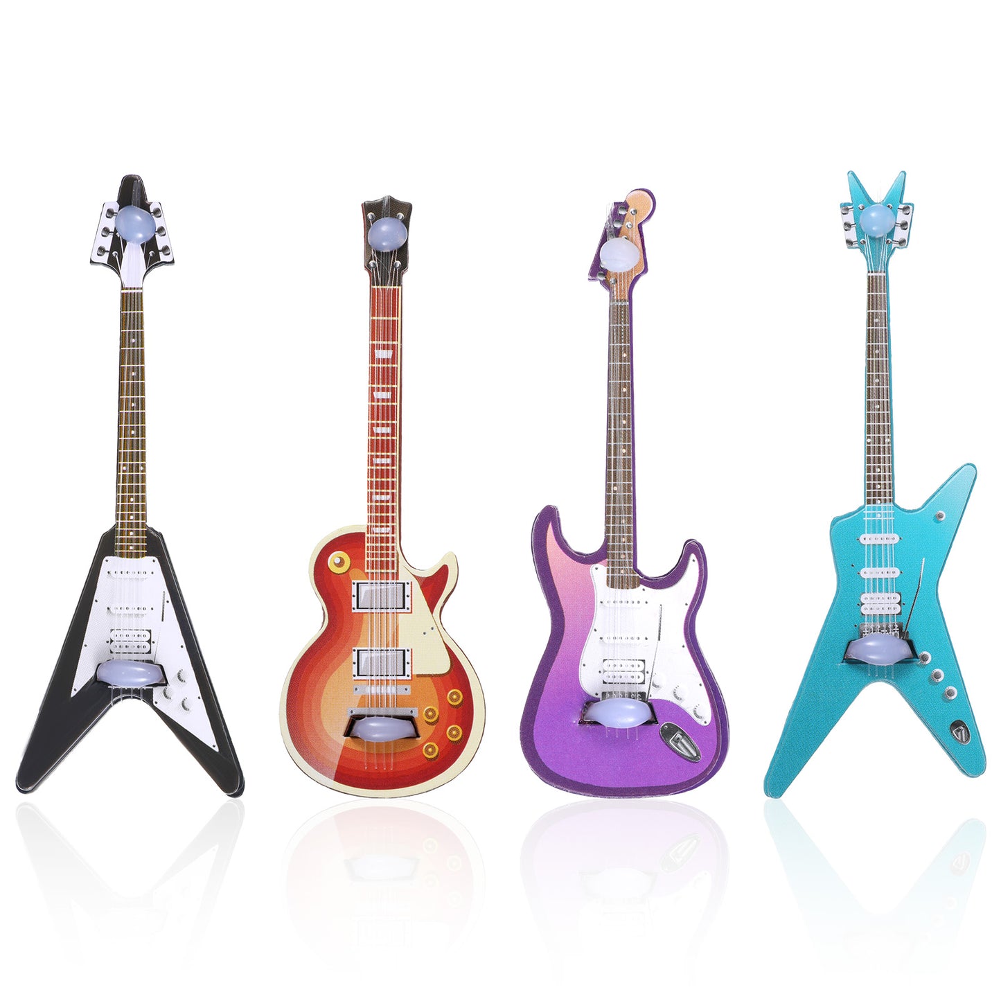 Elegaperma 4 PCS Mini Guitar, 1:12 Scale Mini Bass Guitar Tiny Guitar Set with Realistic Wood Details for Dollhouse Display and Collector
