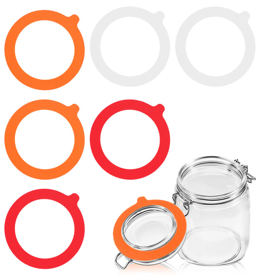 6 Pcs Storage Jar Seals, 3.74" Outer x 2.76" Inner Rubber Seals For Glass Jars-Proof Replacement Gaskets For Mason Jar Lids (White, Orange, Red)