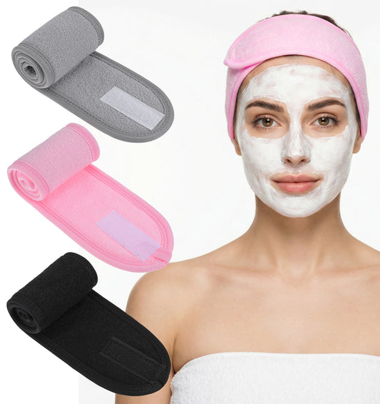 3 Pcs Facial Headbands, Multi-Color Beauty Headbands for Women, Soft Makeup Hair Bands for Skincare, Face Washing & Cosmetic Application