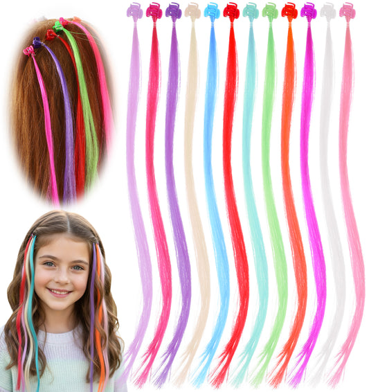12PCS Colorful Clip in Hair Extensions, Coloured Hair Extensions for Girls, Suitable for Christmas Party Cosplay Halloween