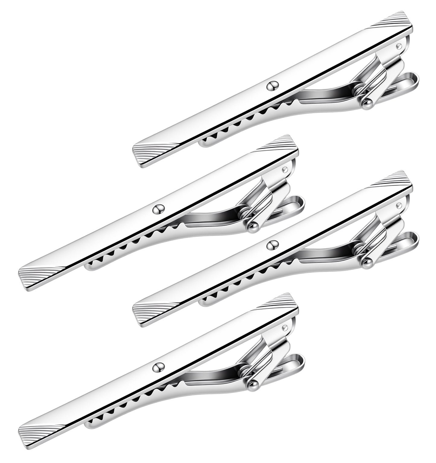 4 Pcs Silver Tie Clips for Men, Classic Tie Clasps for Men with Chain, Formal Business Wedding Party Accessories (2.36 inch, Silver)