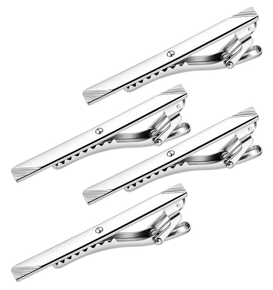 4 Pcs Silver Tie Clips for Men, Classic Tie Clasps for Men with Chain, Formal Business Wedding Party Accessories (2.36 inch, Silver)