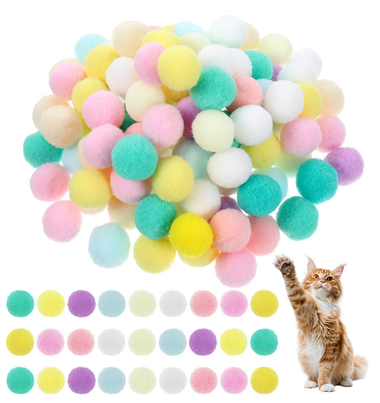 Thrymme 100 PCS Cat Pom Pom Balls, 1 Inch Colorful Cat Ball