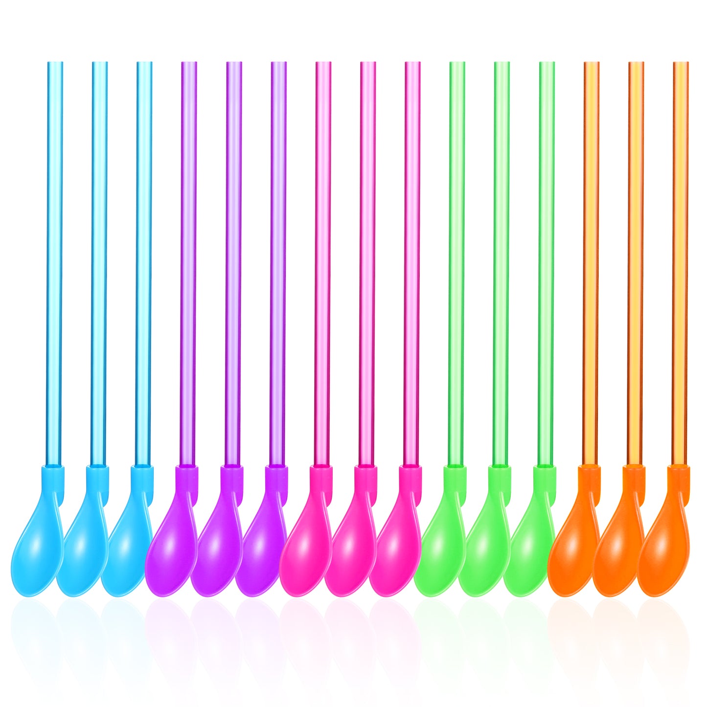 oruola 15 Pieces Slush Straws, 2 in 1 Colored Plastic Straws with Spoon, Reusable Plastic Straws Drinking Plastic Suitable for Smoothies, Milkshakes, Coffee, and Cocktails