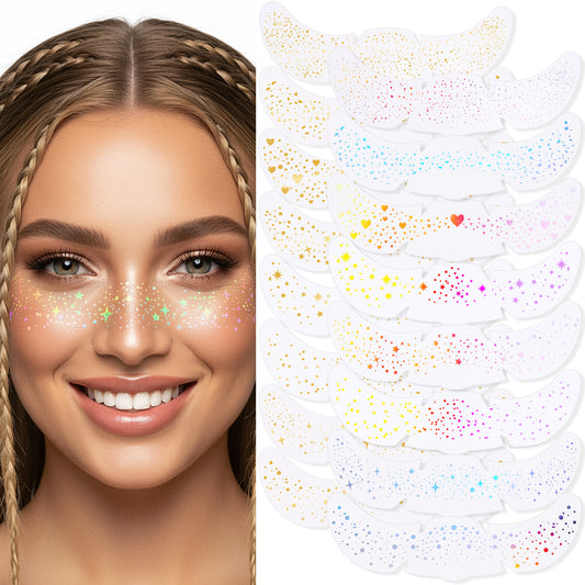 Guduling 16 Pcs Glitter Freckles Face Tattoo,Freckle Tattoo.Festival Glitter Freckles for Body and Face,Glow Up Makeup Patches Cosmetic Glitters for Festival Rave Prom