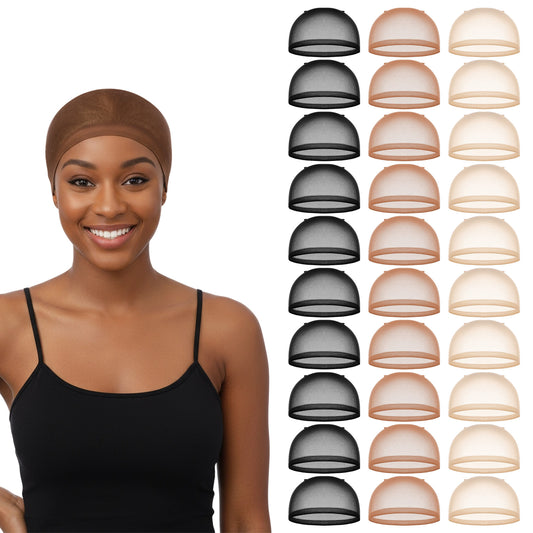 Gudling 30pcs Wig Caps for Women, Stretchable Hair Net for Wigs, Stocking Caps for Wigs, Ideal for for Long Hair, Natural for Halloween, Cosplay (Black, Skin Color, Coffee)