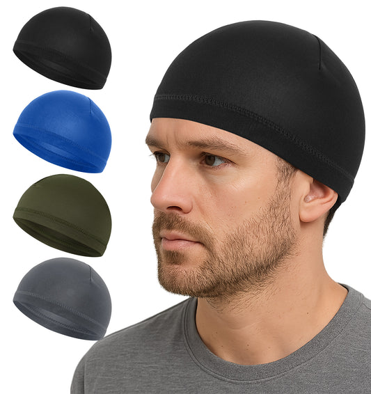 4 Pcs Skull Caps for Men, Wave Cap Hair Cap for Sleeping Silk Beanie Caps