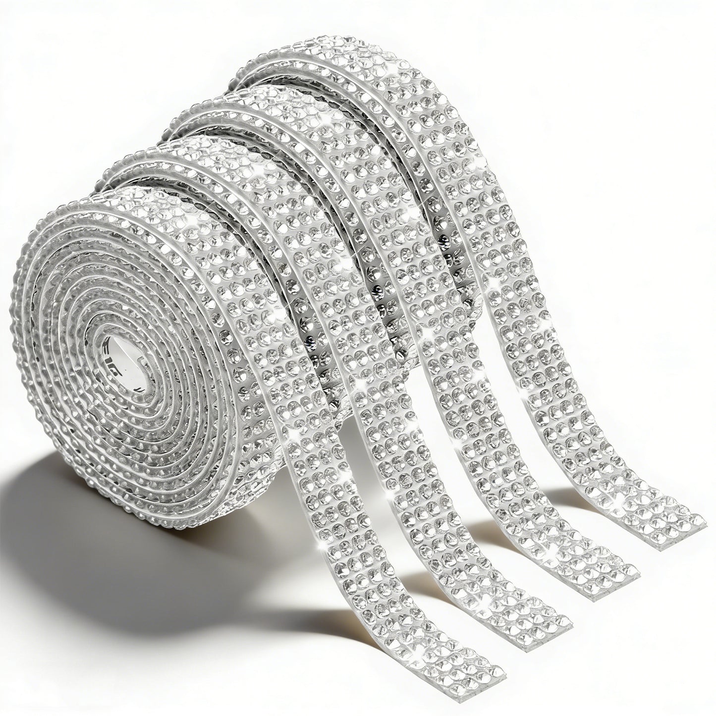 Classicseali 6 Rolls Rhinestone Ribbon, Self-Adhesive Rhinestone Ribbon Self Adhesive, 4 Rows of 1 Yard Rhinestones Tape, for Arts Crafts Wedding Birthdays Decoration, Silver