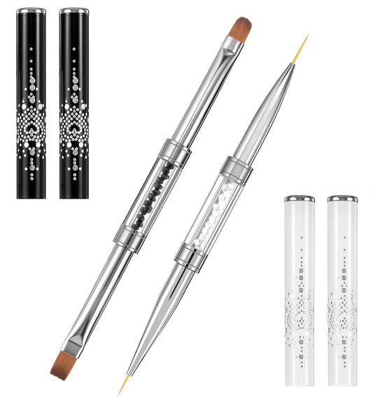 2 Pcs Hard Gel Brushes, Builder Gel Brushes for Design Nails, Double-Side Design, Compact and Portable for Home Salon Nail