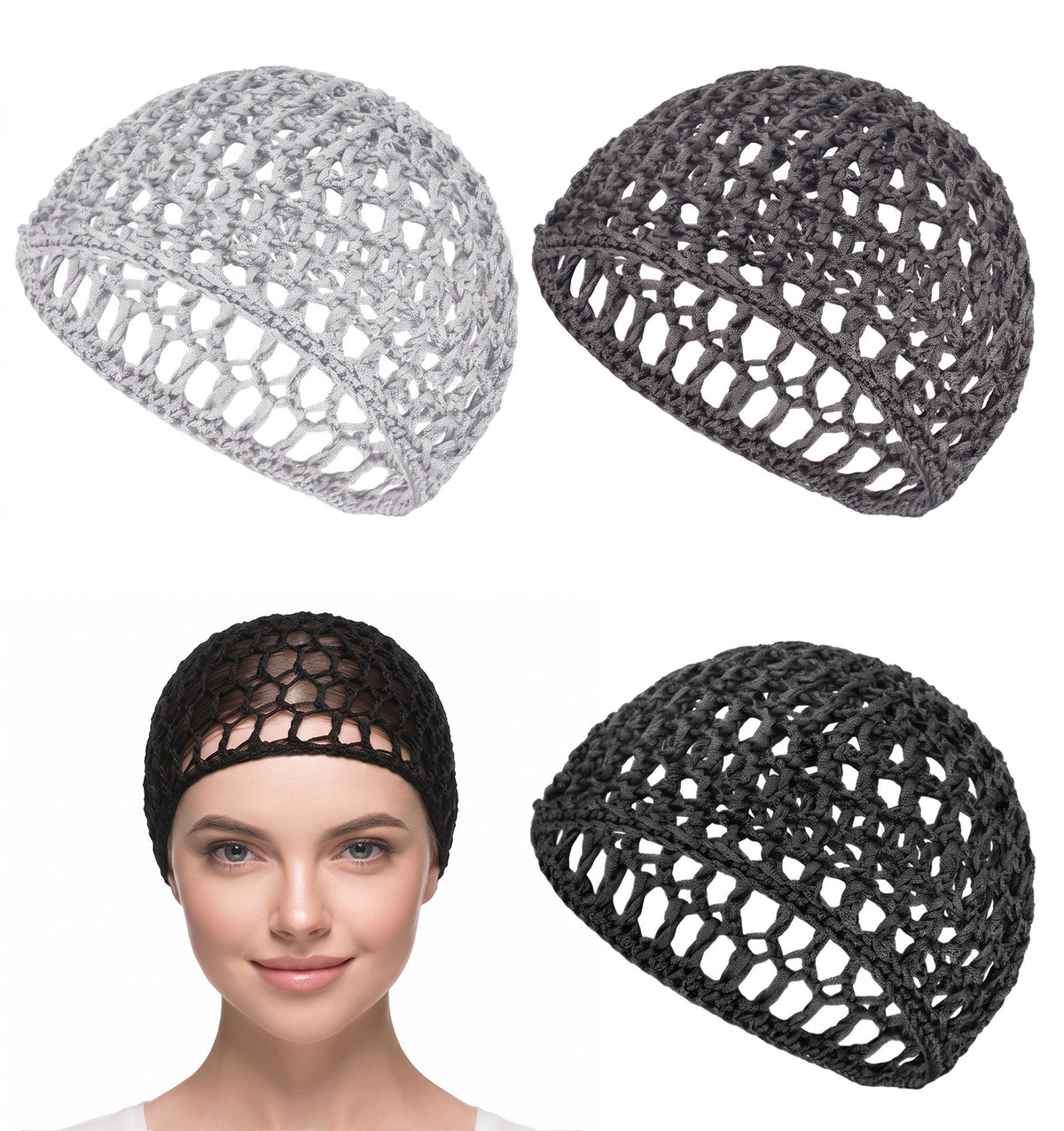 3 PCS Hair Nets for Sleeping In, Hairnets for Sleeping (Black, Dark Gray)