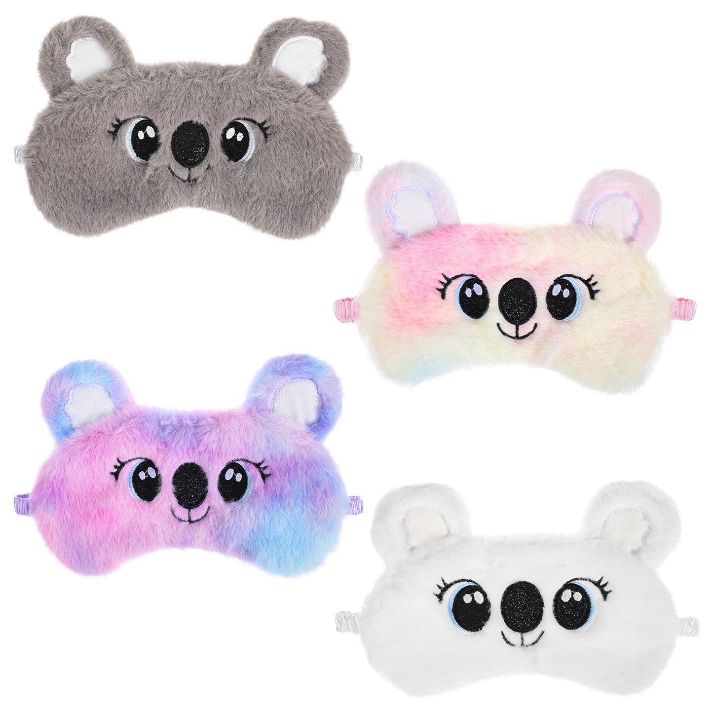 Oruola 4pcs Girls Sleep Mask,Sleeping Mask Kids,Cute Koala Sleep Mask,Comfortable Sleeping Mask Plush Blindfold Satin Back Faux Fur Mask for Kids Women Men Travel Nap 4 Color