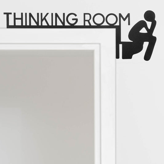 Classicseali Funny Toilet Signs, Black Restroom Door Frame Decor, Humorous Metal Toilet Sign Funny Door Topper for Restroom Home Store Wall Decoration - Thinking Room Above Doors Sign