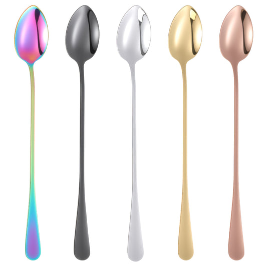 Guduling 5 pcs Latte Spoons Long Handle, Long Handle Tea Spoons, Sundae Spoon,Stainless Latte Spoon for Coffee for Coffee, Tea and Dessert Sundae(5 Color)