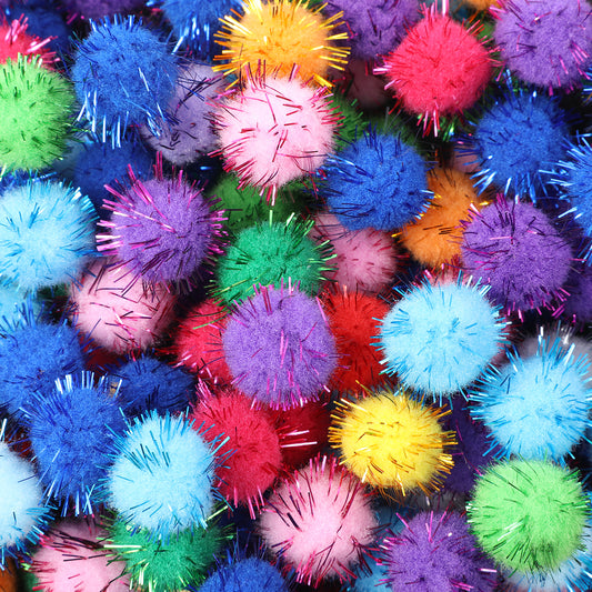 oruola 200pcs Pom Poms Craft,1.5cm Glitter Pom Poms,Multicolor Sparkly Pom Poms Balls for Arts Craft,Soft Cat Toy Balls with Tinsel Fluff Indoor Pompom,Fluffy Craft Pompoms for DIY Decorations