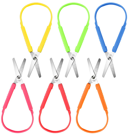 6 Pcs Toddler Scissors, Stainless Steel & PP Adaptive Grip Scissors with Easy Opening Mechanism (Colorful, 15 cm)