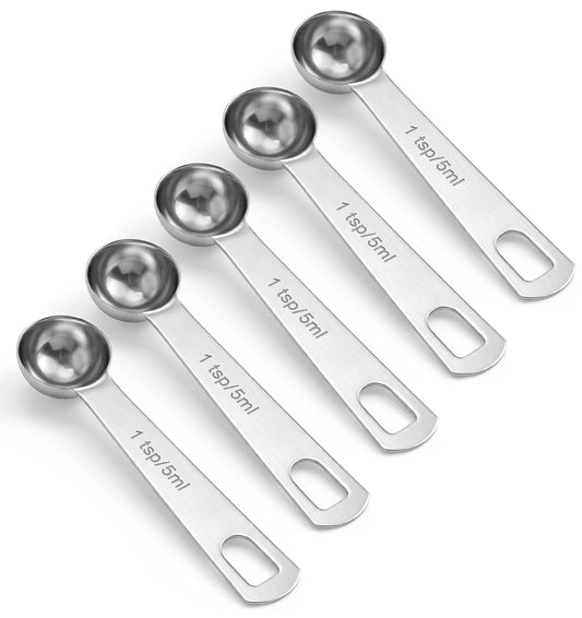 Teaspoon Scoop, 5Pcs 5ml Stainless Steel Teaspoons Measuring Spoon Set with Measurement for Precise Cooking, Baking & Spices Measurement(Silver)