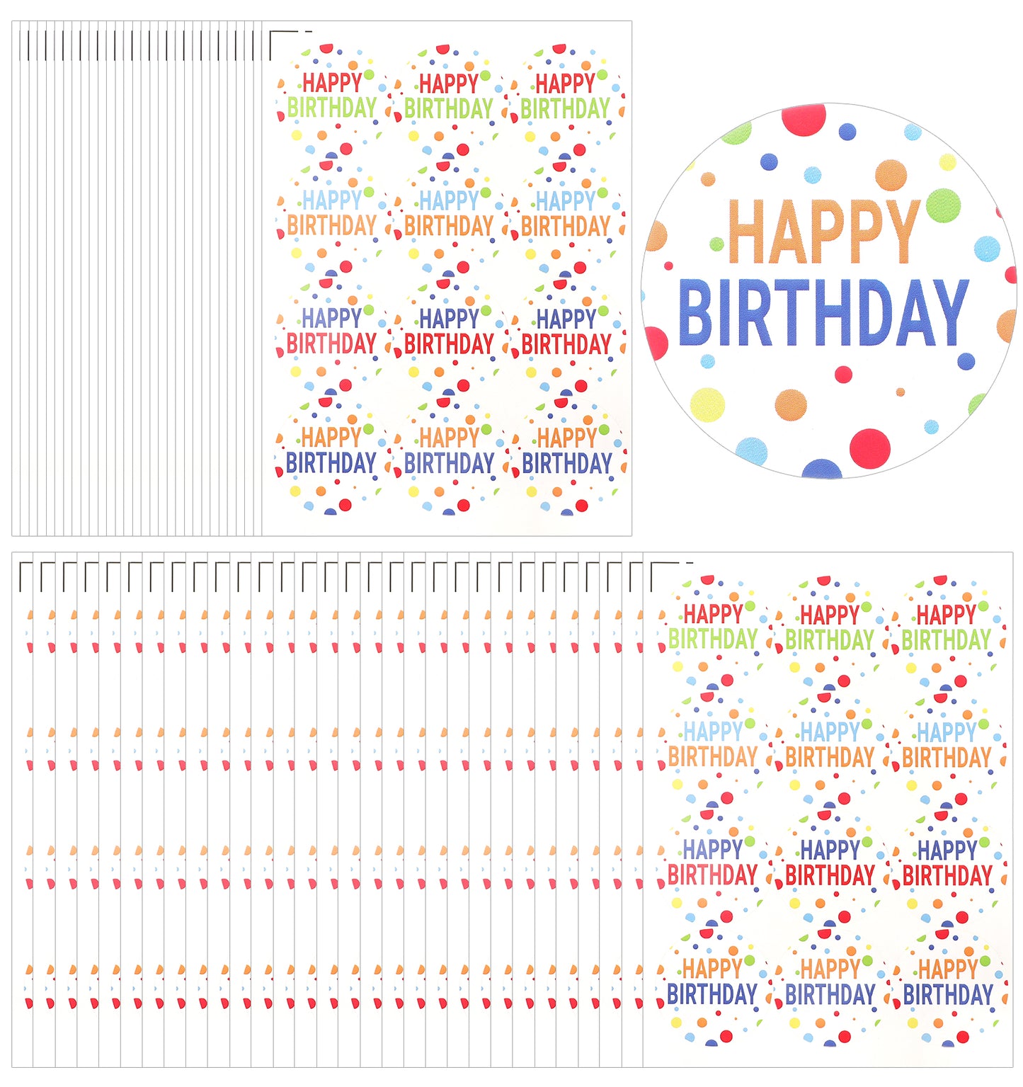 60Pcs Happy Birthday Stickers, 2 Inch Birthday Stickers Self-Adhesive, Colorful Confetti Labels for Cards, Envelopes & Gifts (4 Colors)