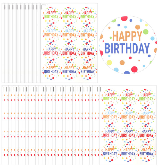 60Pcs Happy Birthday Stickers, 2 Inch Birthday Stickers Self-Adhesive, Colorful Confetti Labels for Cards, Envelopes & Gifts (4 Colors)