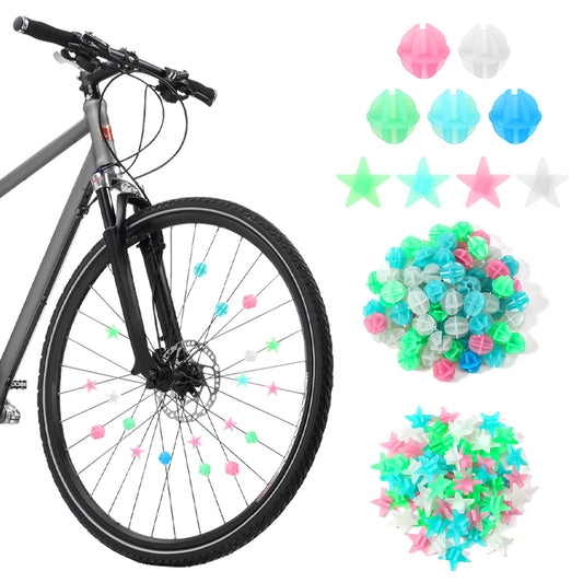 Acrbeli 144 Pcs Bike Spoke Beads, Luminous Bike Wheel Spoke Decor Beads, Colorful Safety Warning Ornaments for Bicycle Night Riding Outdoor Cycling Decoration Use