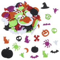 Classicseali 200 Pcs Foam Stickers Halloween, Glitter Foam Stickers for Halloween Decorations - Sparkle Self-Adhesive Pumpkin Ghost Bat Shape Craft Supplies for Halloweens Party