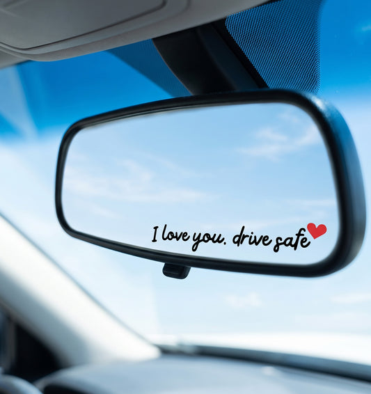 4PCS I Love You Drive Safe Mirror Sticker Black & Red Car Sticker