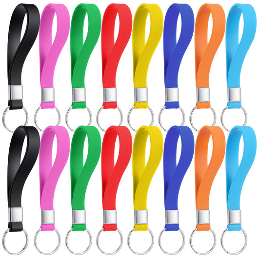 Elegaperma 16pcs Key Fob, Durable Silicone Key Chains, Elastic Wristlet Keychain, for Keys, Hanging Tags, Labels, Small Items, Personalization Rainbow Colors Practical Accessory