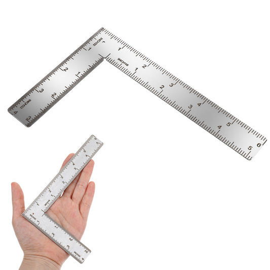Right Angle Ruler, Stainless Steel L Shaped Ruler for Engineer & Carpenter, Right Angle (Silver, 4 X 6 Inches)