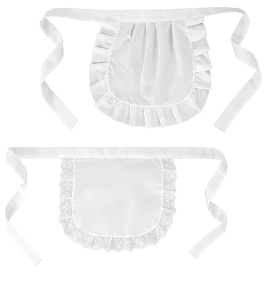 2 PCS White Maid Aprons, 2 Styles Cosplay Half Apron for Women with Ruffle